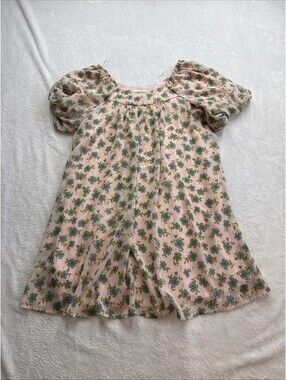 Poppies and Roses Girls L Dress Pink Floral Multi Flowers  Shine metallic Lined